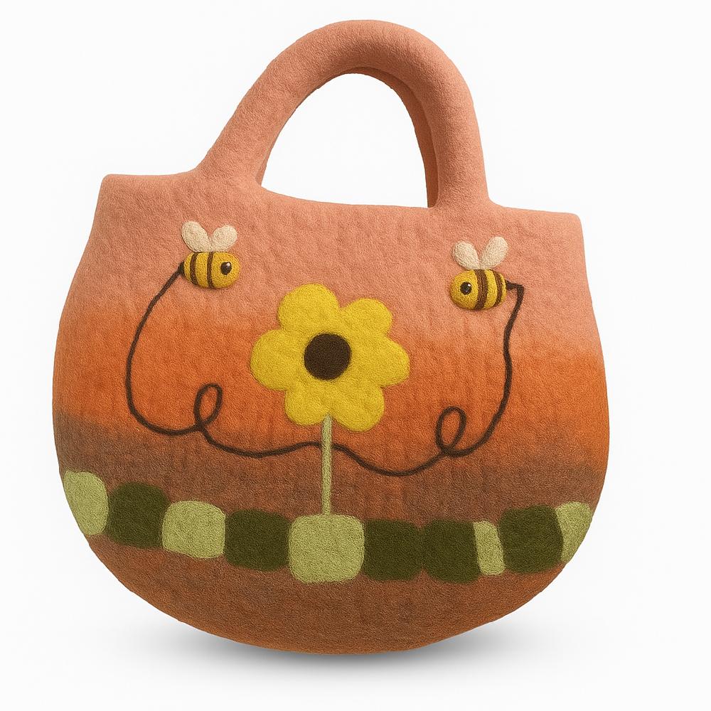 ancient wisdom Sun Flower & Bees Felted Bag - 35x27cm