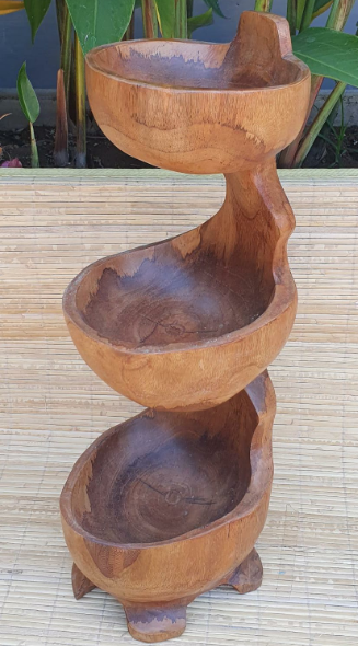 Ancient Wisdom Teak Three Bowl Standing Aprox 50cm