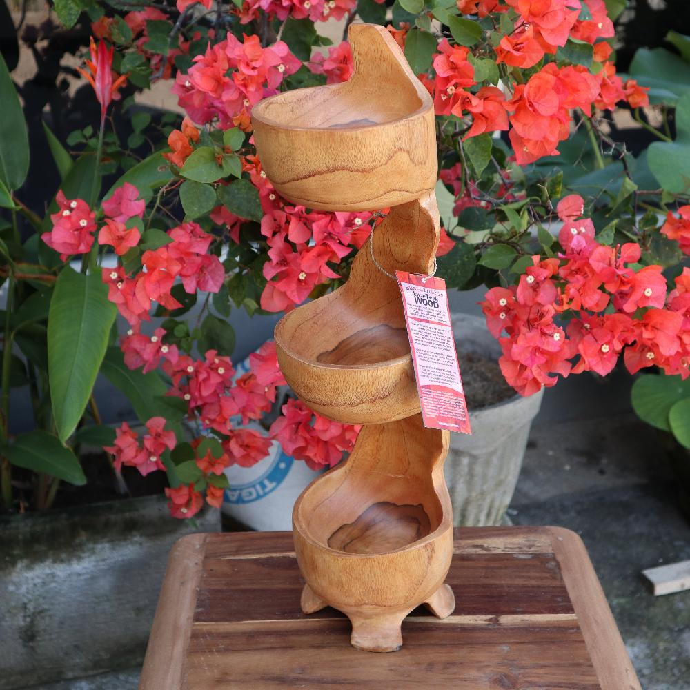 Ancient Wisdom Teak Three Bowl Standing Aprox 50cm