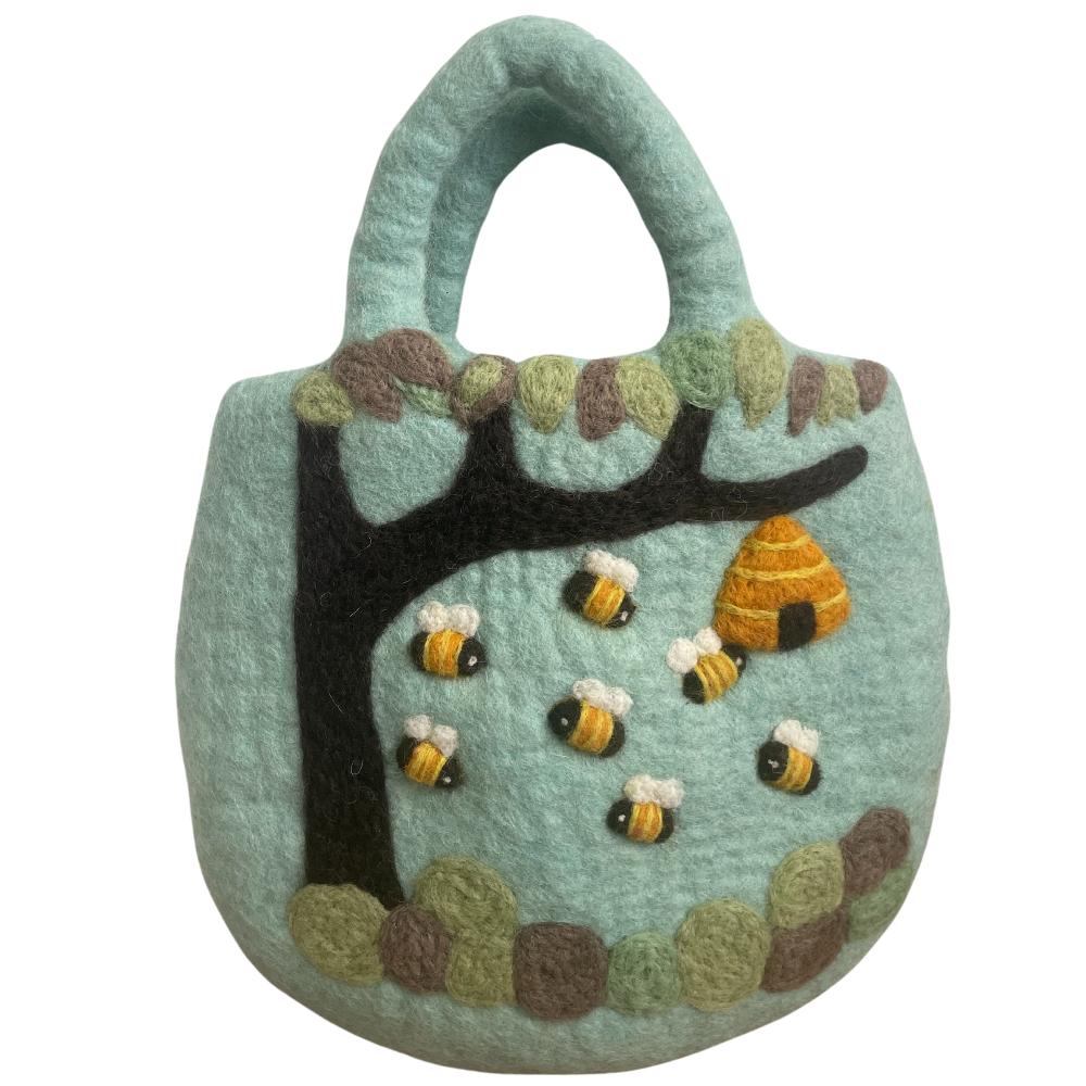 Ancient Wisdom Tree And Beehive Felted Bag - 35x27cm