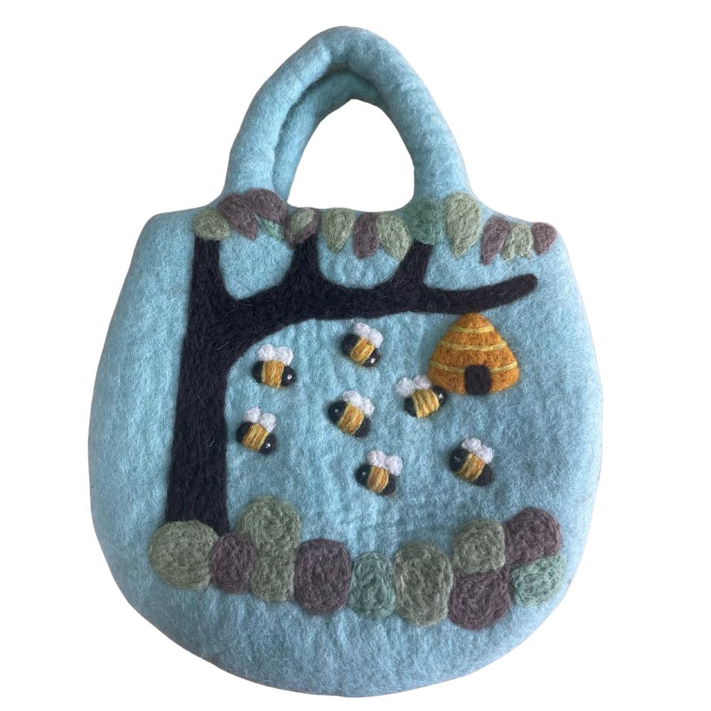 Ancient Wisdom Tree And Beehive Felted Bag - 35x27cm