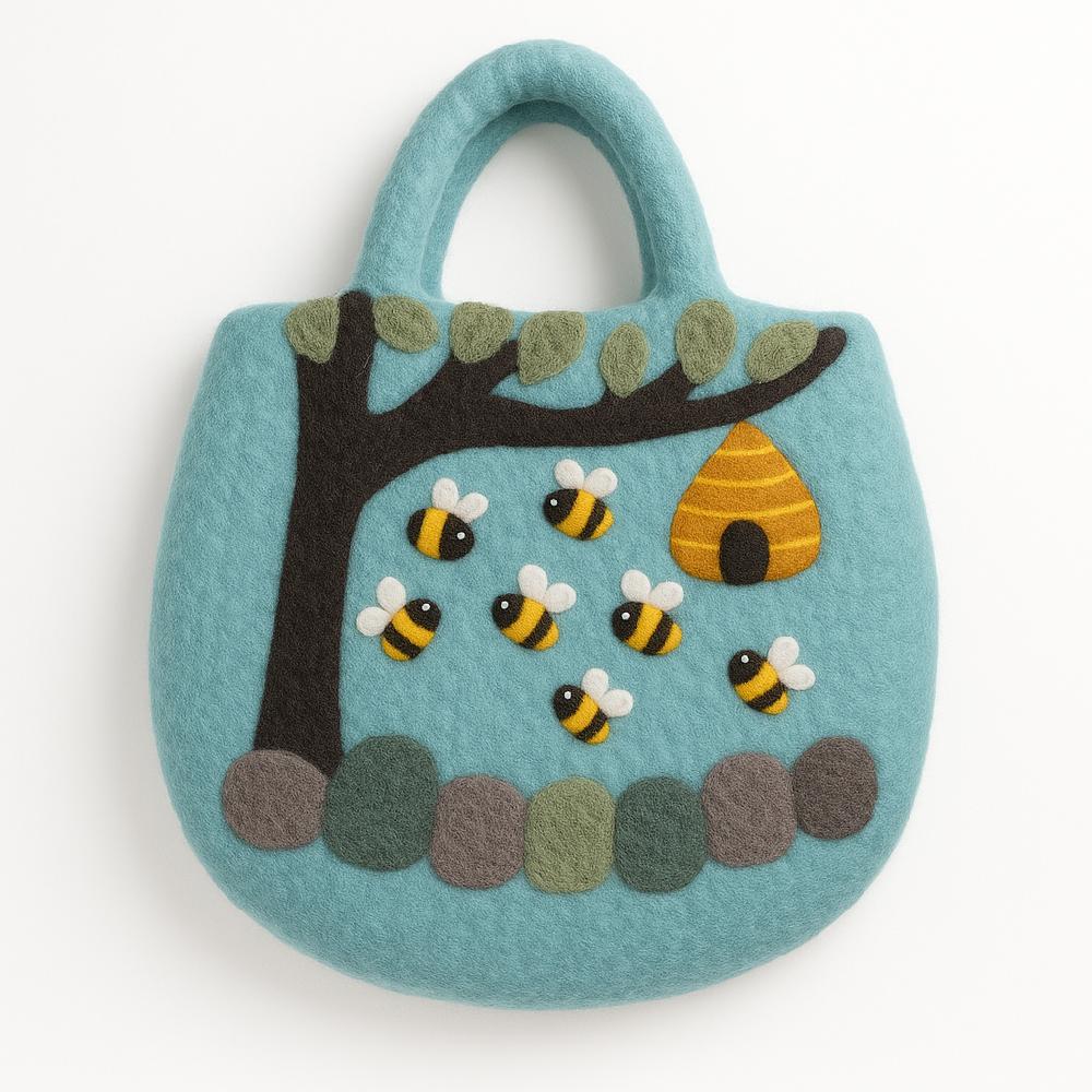 ancient wisdom Tree and Beehive Felted Bag - 35x27cm