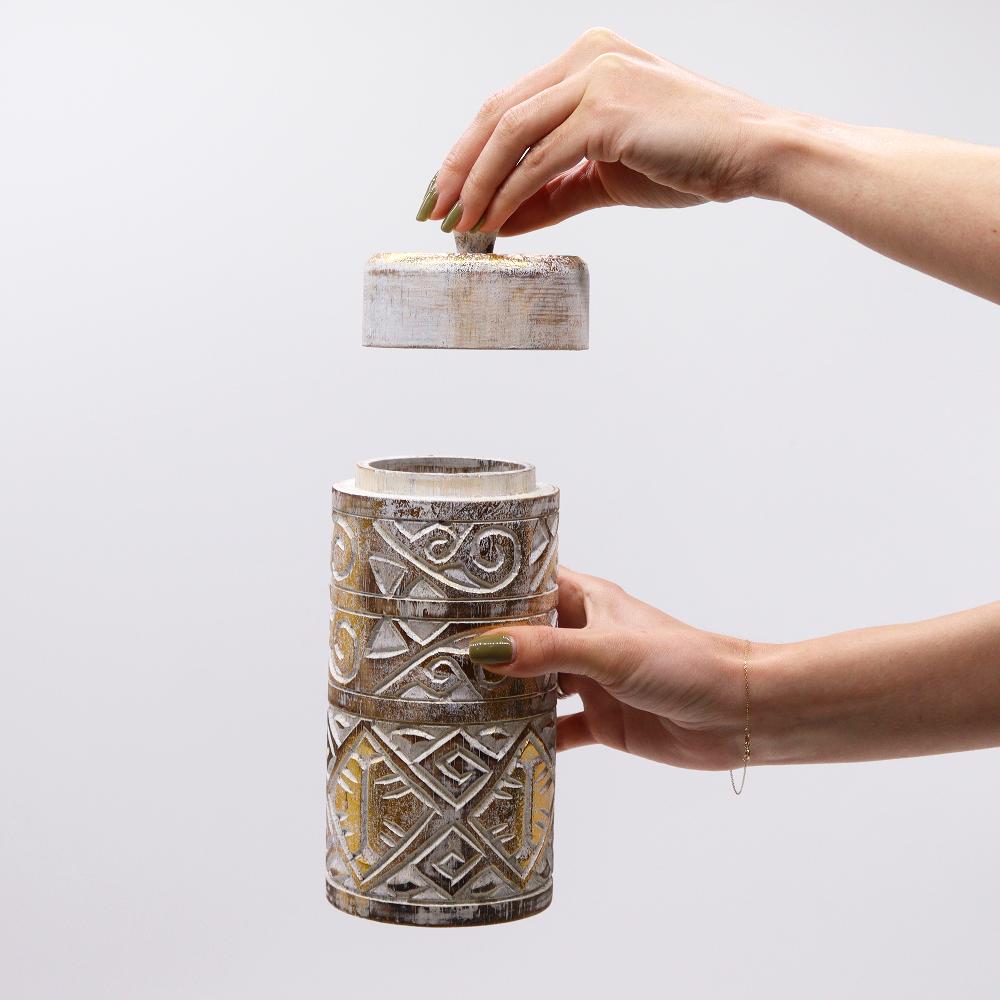 Ancient Wisdom White & Gold - Tall Container