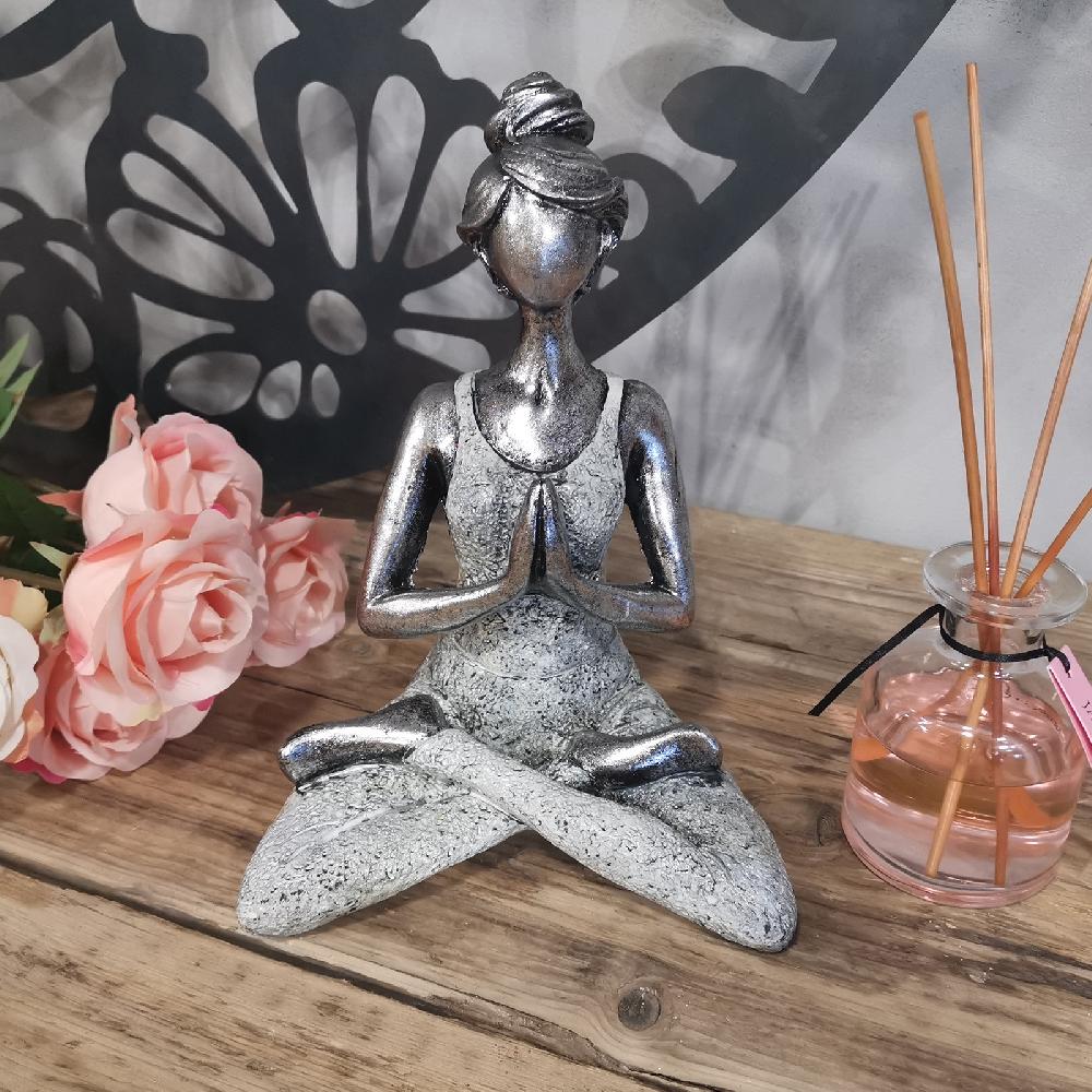 Ancient Wisdom Yoga Lady Figure - Silver & White 24cm