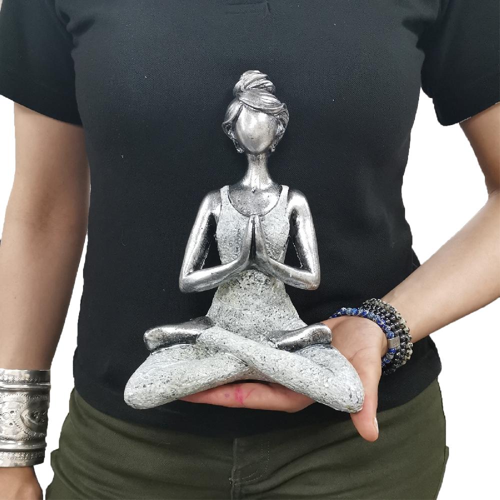 Ancient Wisdom Yoga Lady Figure - Silver & White 24cm