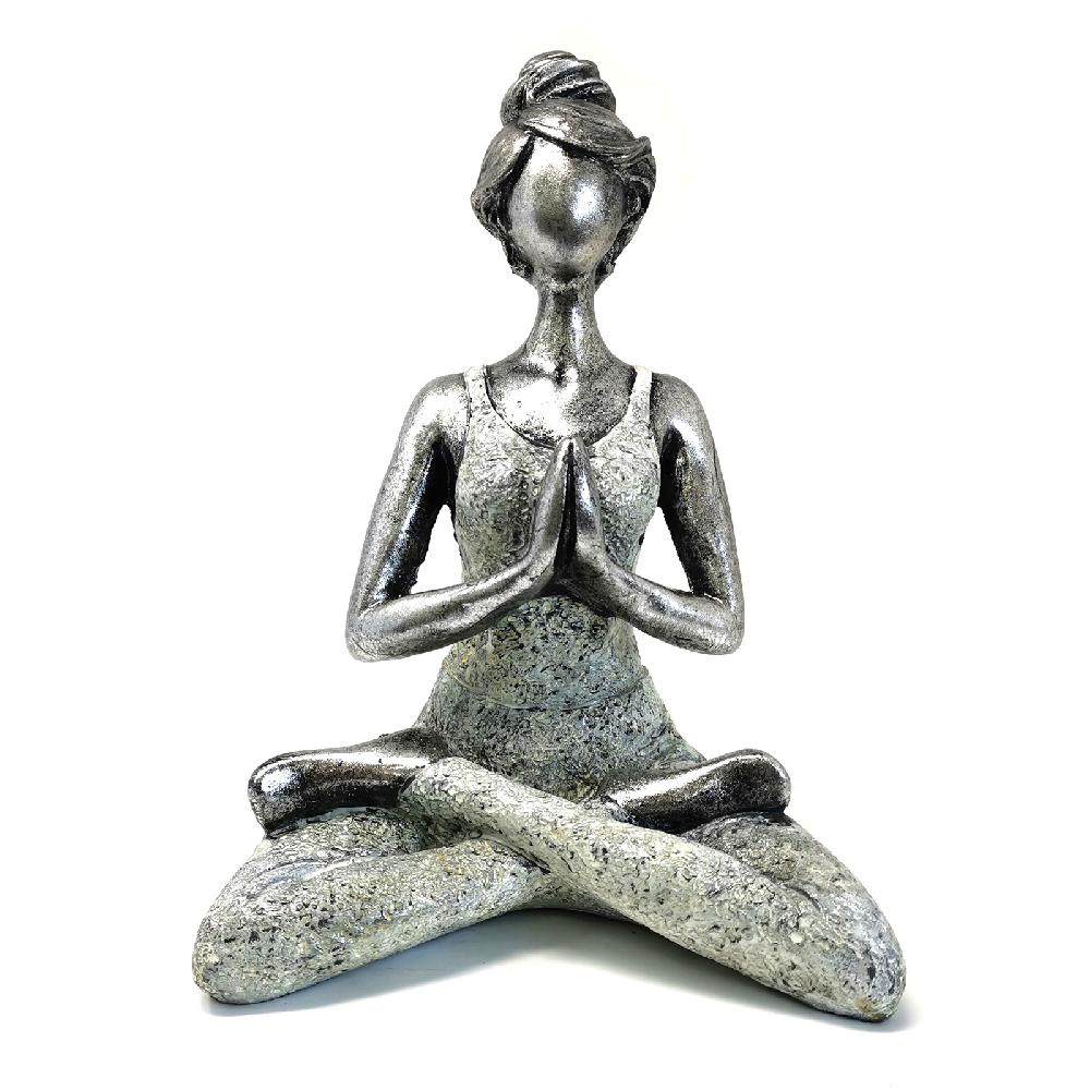 ancient wisdom Yoga Lady Figure - Silver & White 24cm