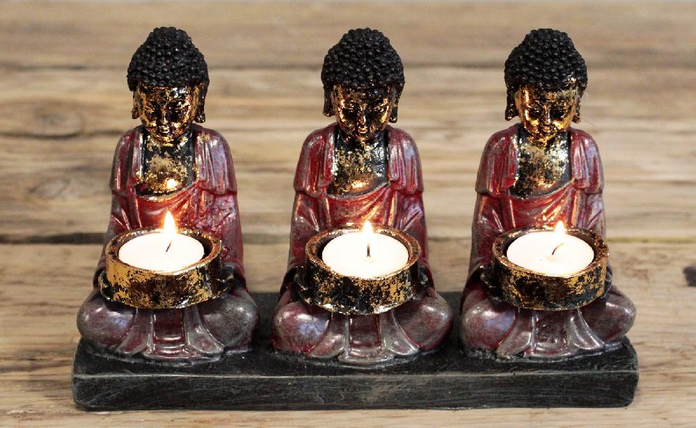 Ancient Wisdom Antique Buddha - Three Devotees Candle Holder