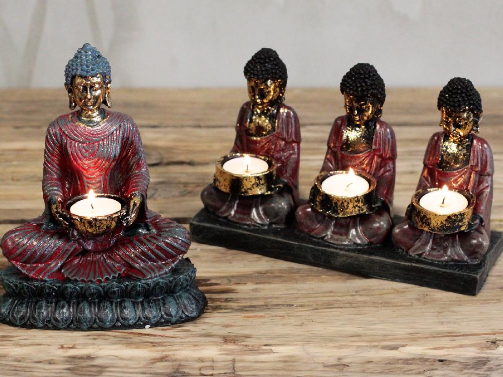 Ancient Wisdom Antique Buddha - Three Devotees Candle Holder