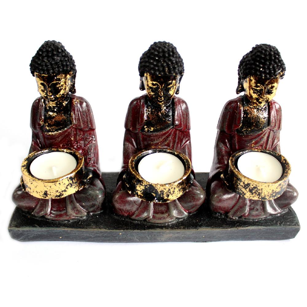 ancient wisdom Antique Buddha - Three Devotees Candle Holder