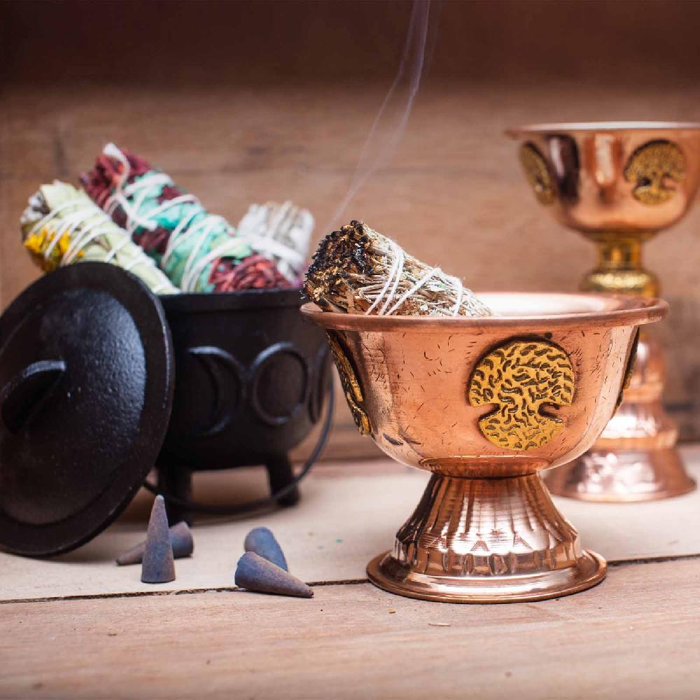 Ancient Wisdom Antique Copper Ritual Chalice Triple Moon 10x8cm