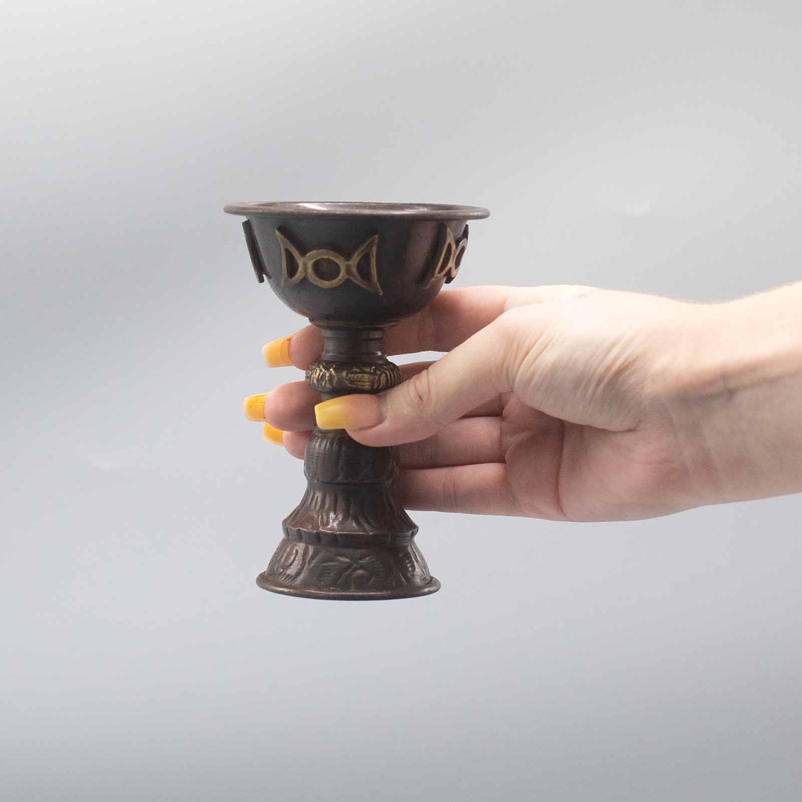 Ancient Wisdom Antique Copper Ritual Goblet With Triple Moon 8x13cm