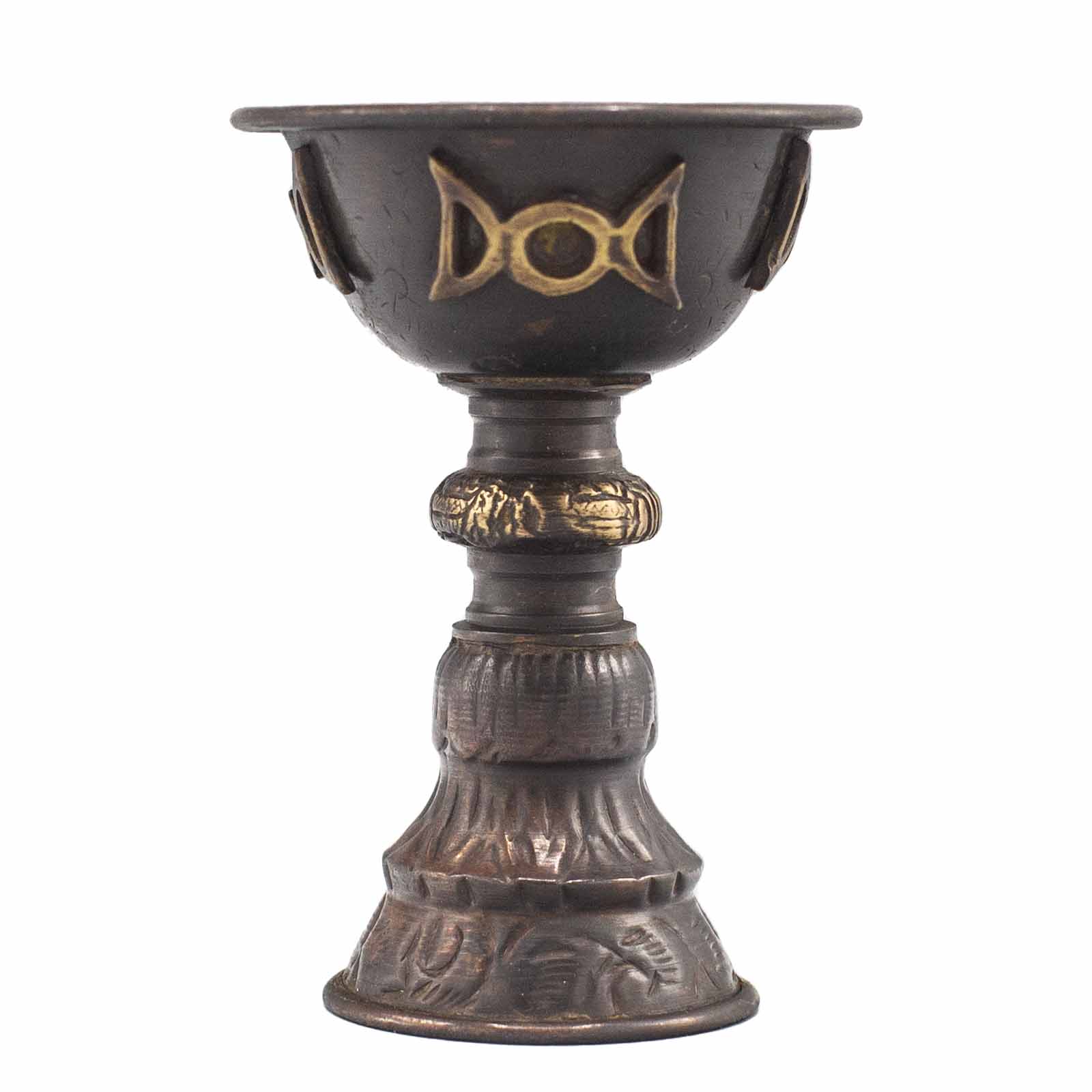 ancient wisdom Antique Copper Ritual Goblet with Triple Moon 8x13cm
