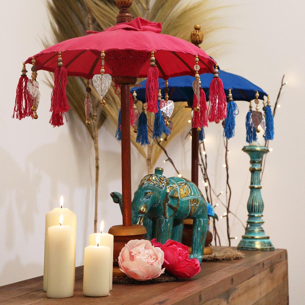 Ancient Wisdom Bali Home Decor Parasol - Cotton - Turquoise - 40cm