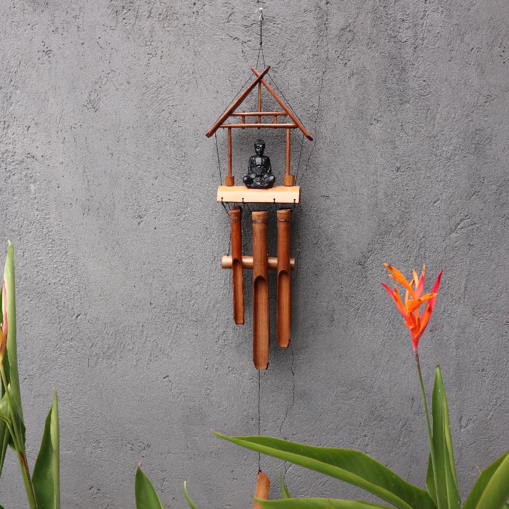 ancient wisdom Bamboo Windchime - Natural finish -Black Buddha 6 Tubes