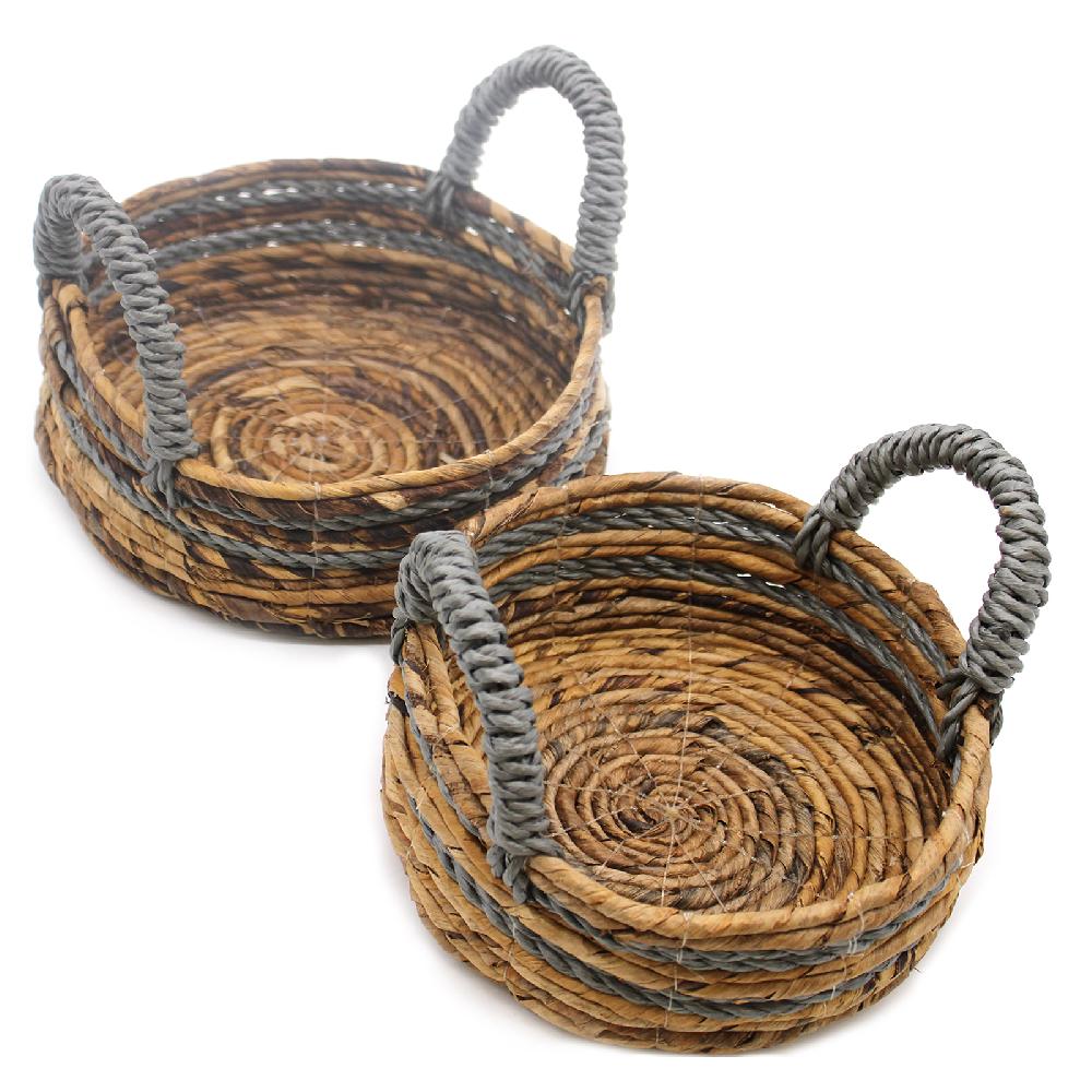 Ancient Wisdom Banana Leaf & Abu-abu Raffia Basket- Set Of 2