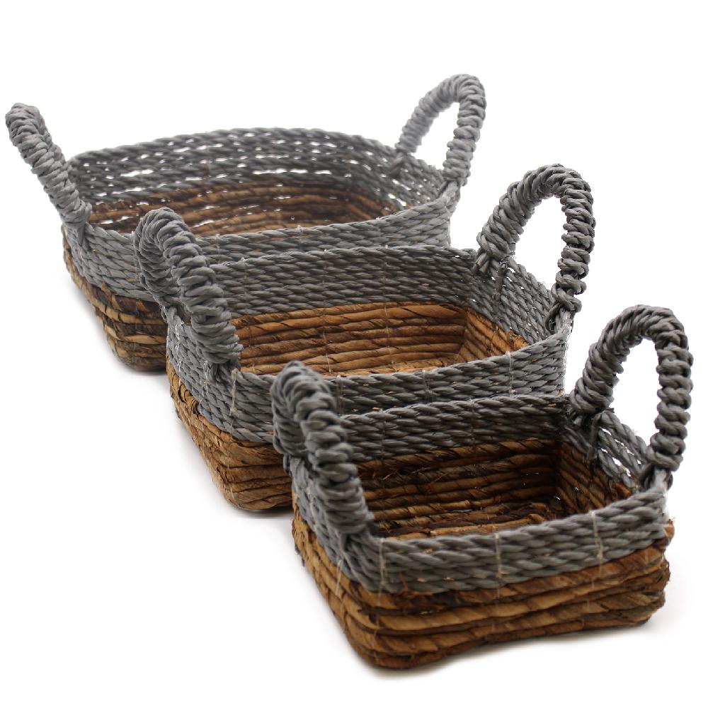 ancient wisdom Banana Leaf & Abu-Abu Raffia Square Basket- Set of 3