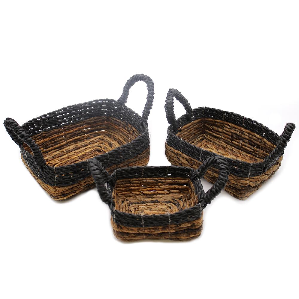 Ancient Wisdom Banana Leaf & Hitam Raffia Square Basket- Set Of 3