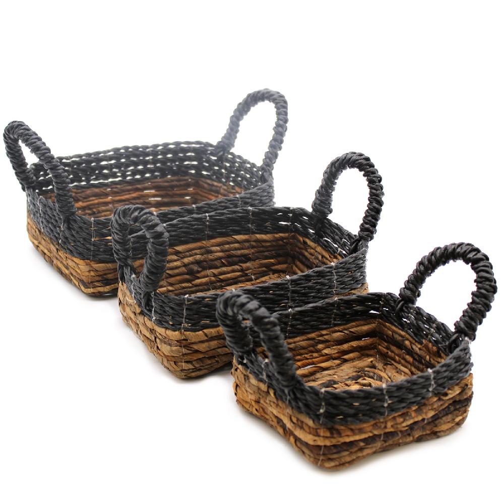 ancient wisdom Banana Leaf & Hitam Raffia Square Basket- Set of 3