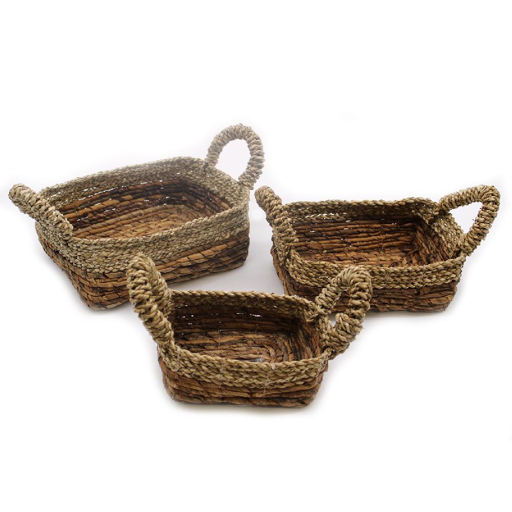 Ancient Wisdom Banana Leaf & Seagrass Square Basket- Set Of 3