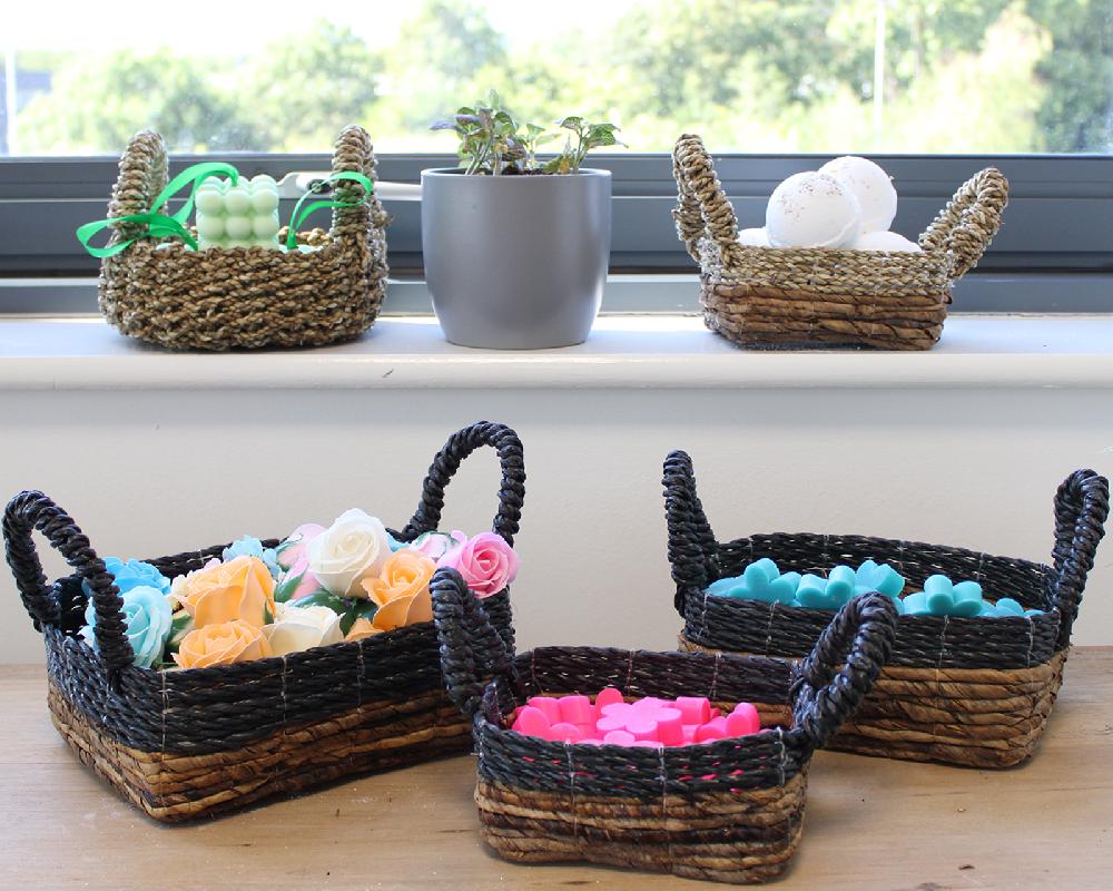 Ancient Wisdom Banana Leaf & Seagrass Square Basket- Set Of 3