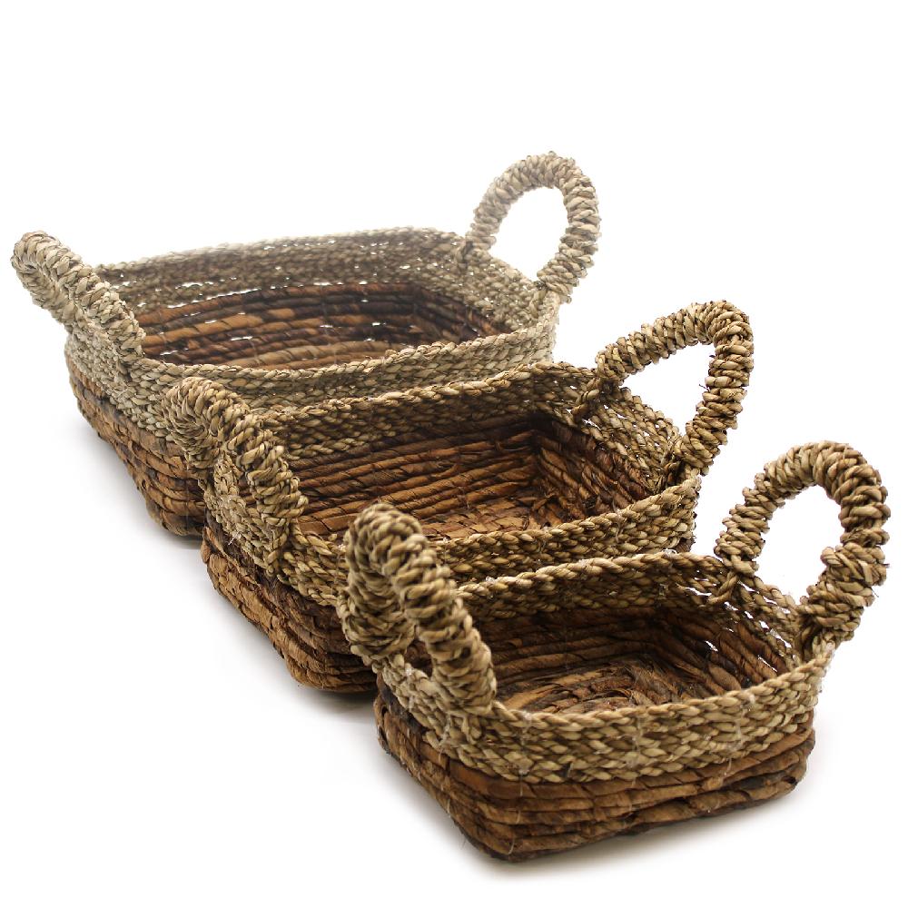 ancient wisdom Banana Leaf & Seagrass Square Basket- Set of 3