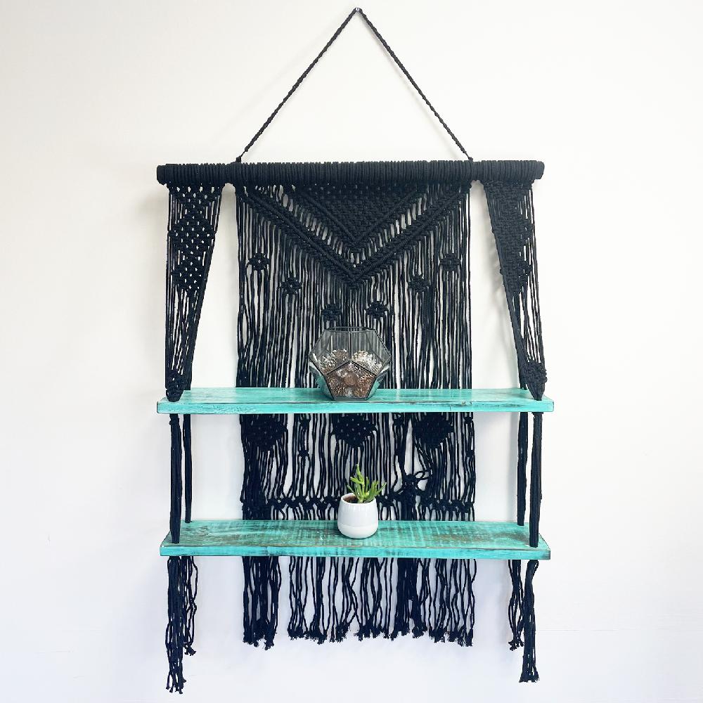 Ancient Wisdom Black Macrame Hanging Shelves - Turquoise