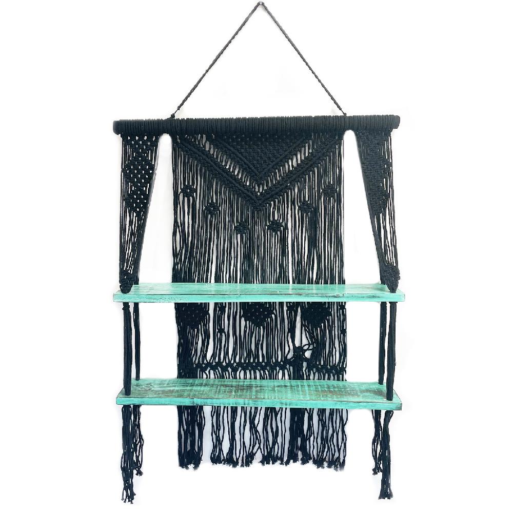 Ancient Wisdom Black Macrame Hanging Shelves - Turquoise