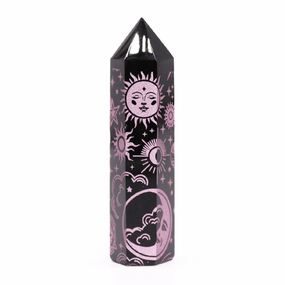 Ancient Wisdom Black Obsidian Points (approx 60-70 Gm 9cm) - Mystic Story - Rose Pink