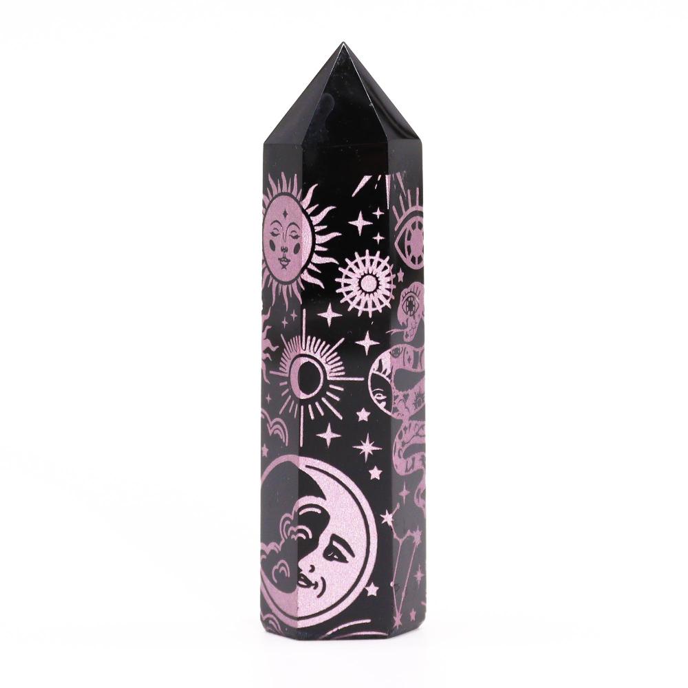Ancient Wisdom Black Obsidian Points (approx 60-70 Gm 9cm) - Mystic Story - Rose Pink