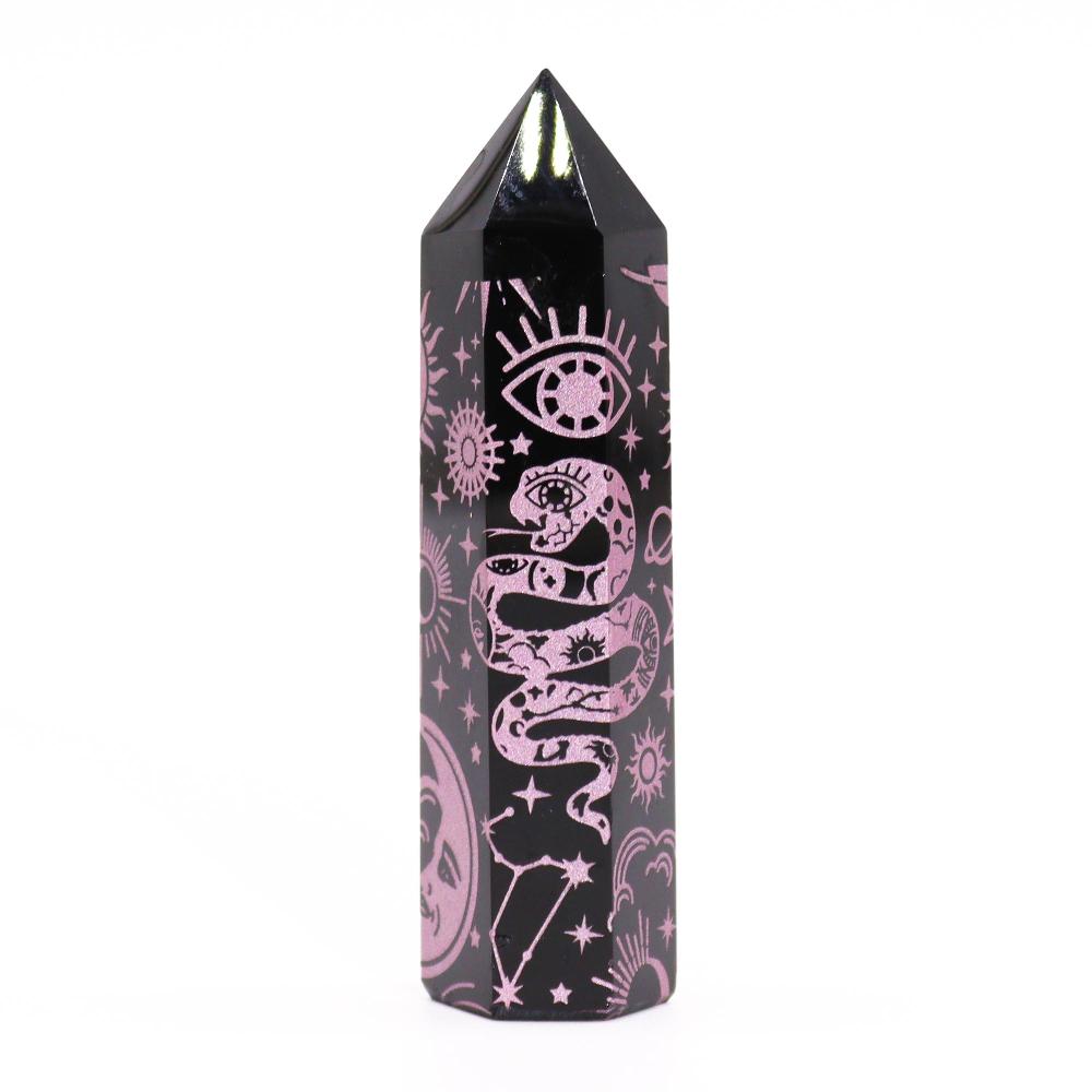 Ancient Wisdom Black Obsidian Points (approx 60-70 Gm 9cm) - Mystic Story - Rose Pink
