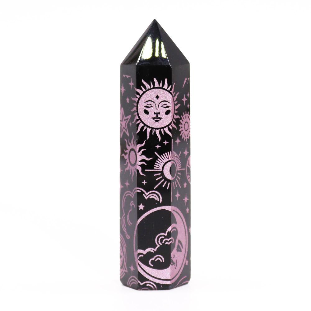 ancient wisdom Black Obsidian Points (approx 60-70 gm 9cm) - Mystic Story - Rose Pink