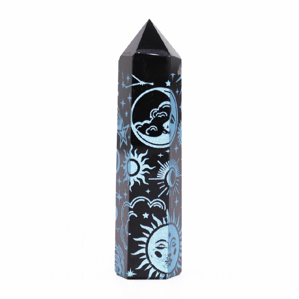 Ancient Wisdom Black Obsidian Points (approx 60-70 Gm 9cm) - Mystic Story - Sky Blue