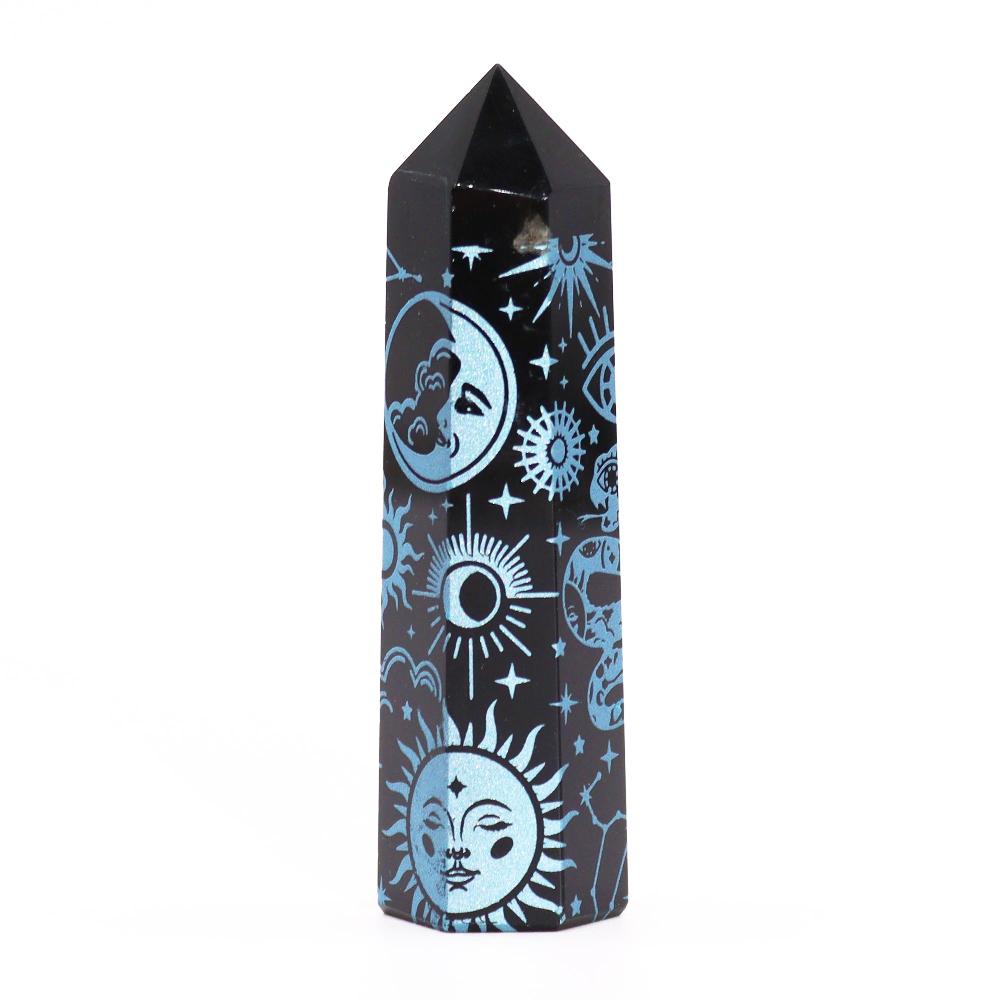 Ancient Wisdom Black Obsidian Points (approx 60-70 Gm 9cm) - Mystic Story - Sky Blue