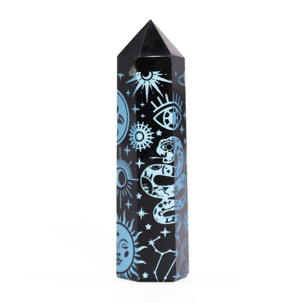 Ancient Wisdom Black Obsidian Points (approx 60-70 Gm 9cm) - Mystic Story - Sky Blue