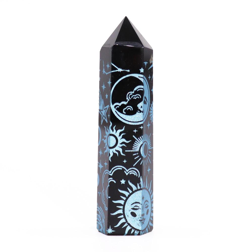 ancient wisdom Black Obsidian Points (approx 60-70 gm 9cm) - Mystic Story - Sky Blue