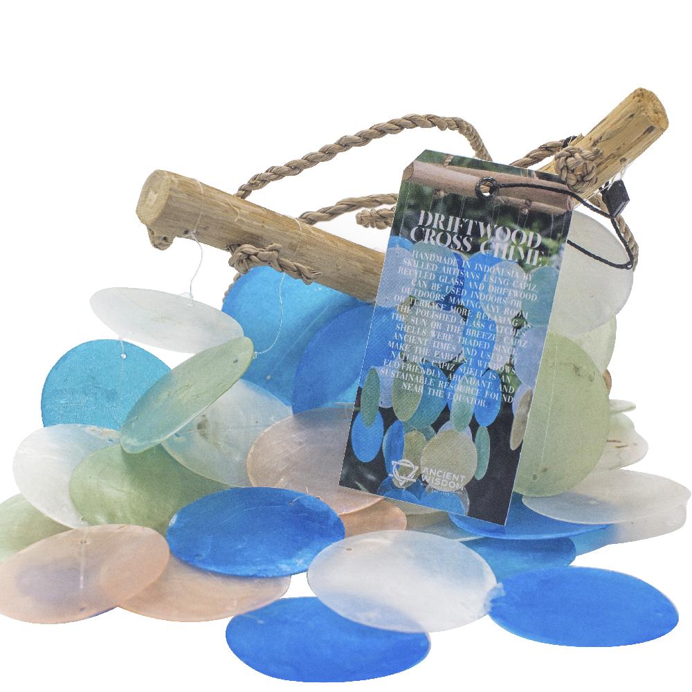 Ancient Wisdom Blue & Pearl Effect Driftwood Cross Chime