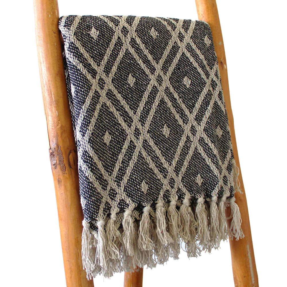 ancient wisdom Boho Comfort Throw - 125x150cm - Black & Biege Regency