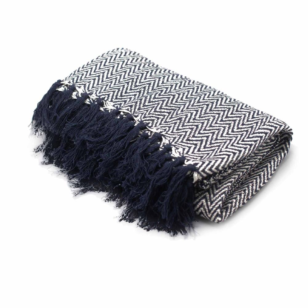 Ancient Wisdom Boho Comfort Throw - 125x150cm - Navy Zigzag