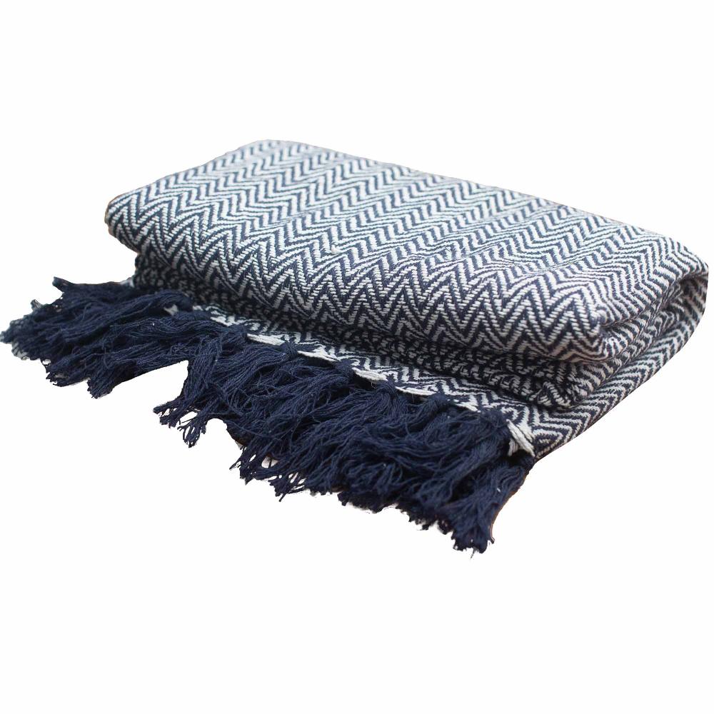 Ancient Wisdom Boho Comfort Throw - 125x150cm - Navy Zigzag