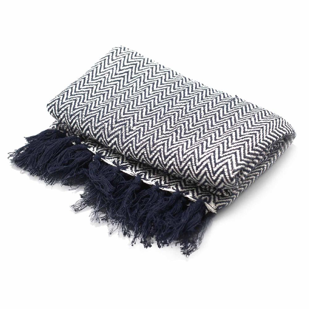 Ancient Wisdom Boho Comfort Throw - 125x150cm - Navy Zigzag
