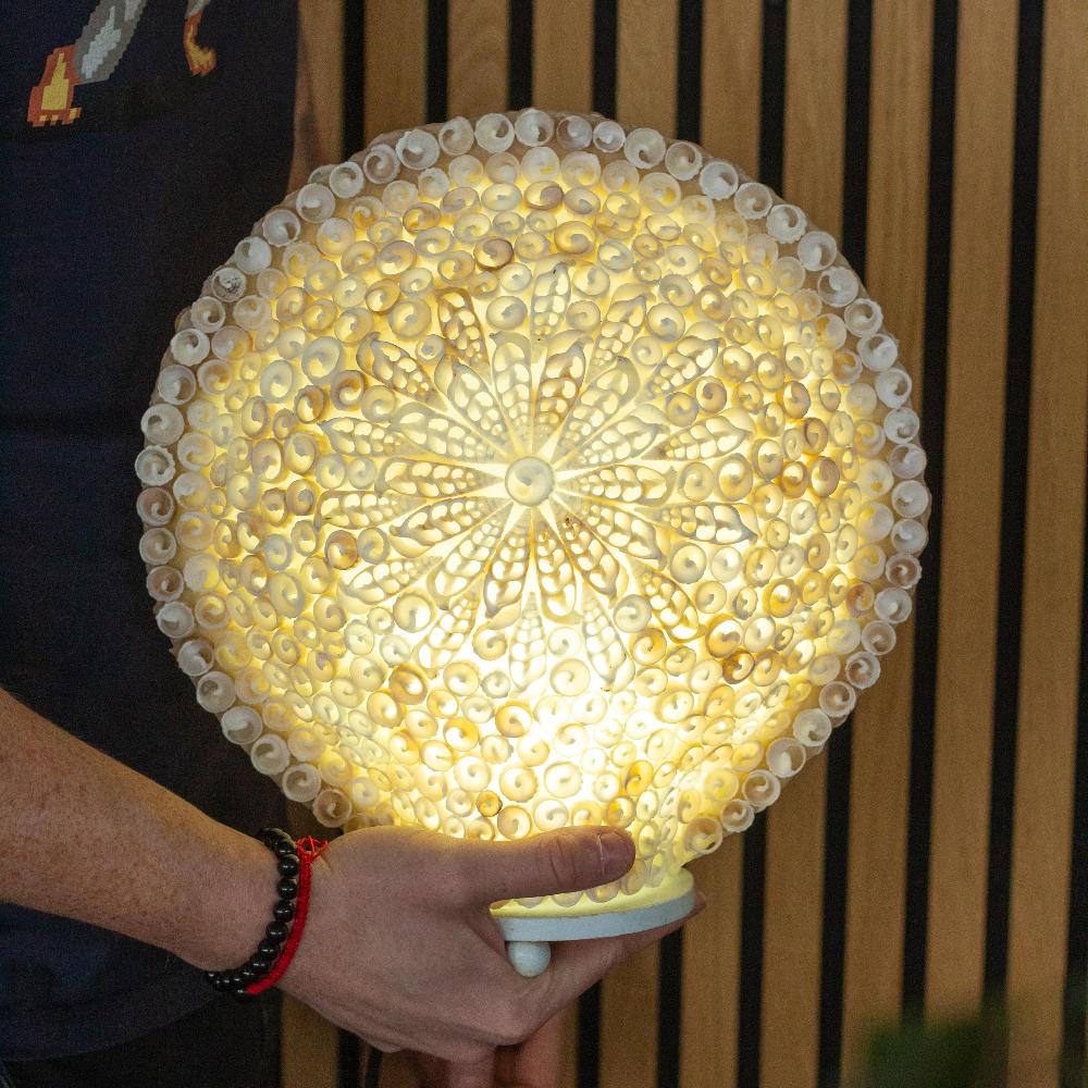 Ancient Wisdom Boho Sea Shell Lamp - Cut Art Shell Large Round - 30cm