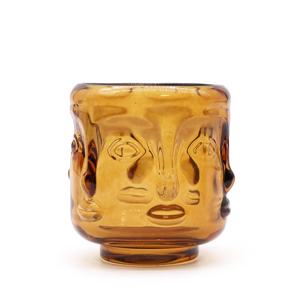 ancient wisdom Buddha Faces Candle Jar - Antique Amber