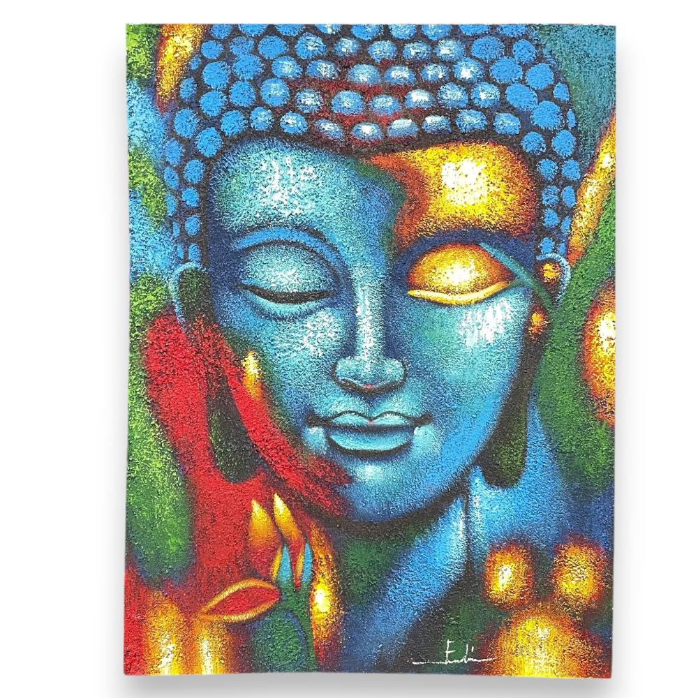 ancient wisdom Buddha Painting - Blue & Gold Flower 75x55cm
