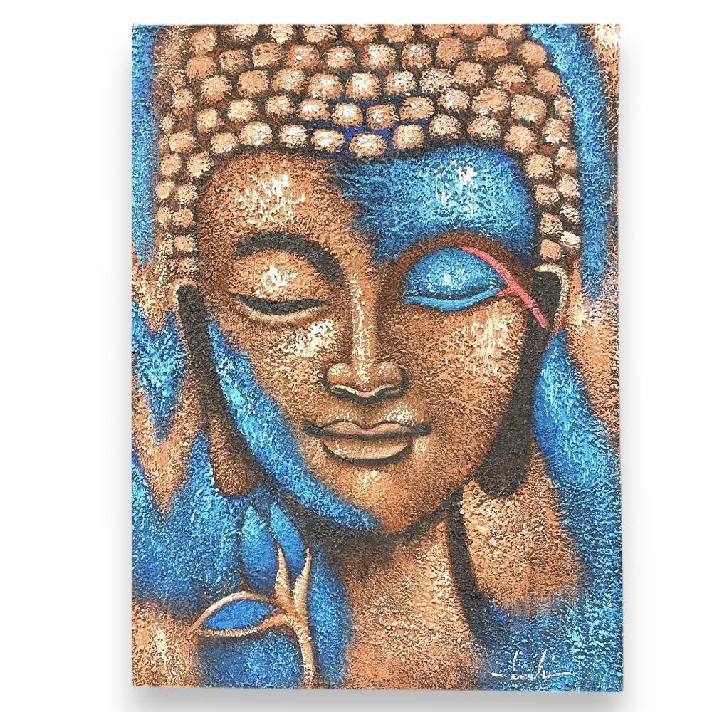 ancient wisdom Buddha Painting - Bronze & Blue Flower 75x55cm