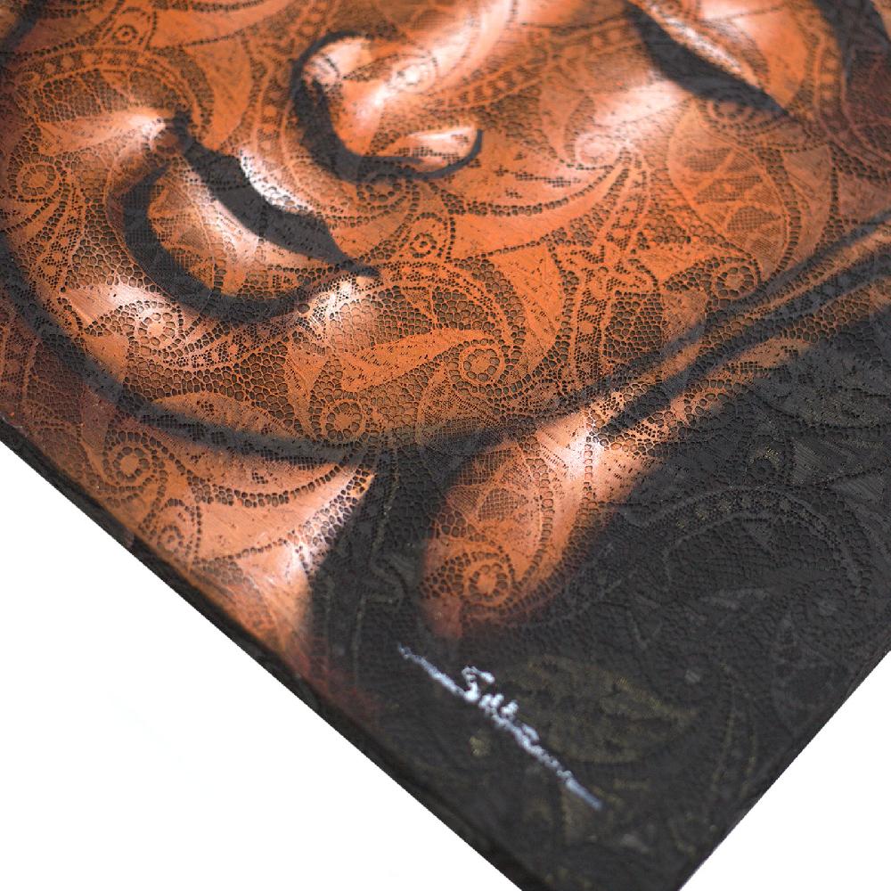 Ancient Wisdom Buddha Painting - Copper Brocade Detail