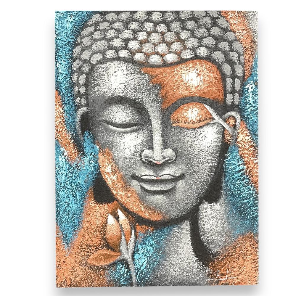 ancient wisdom Buddha Painting - Silver & Rose Gold Flower 75x55cm