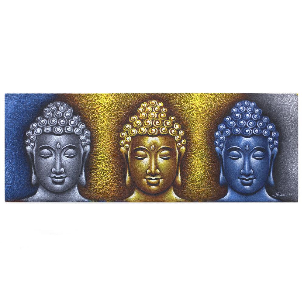 ancient wisdom Buddha Painting - Three Heads Gold Detail
