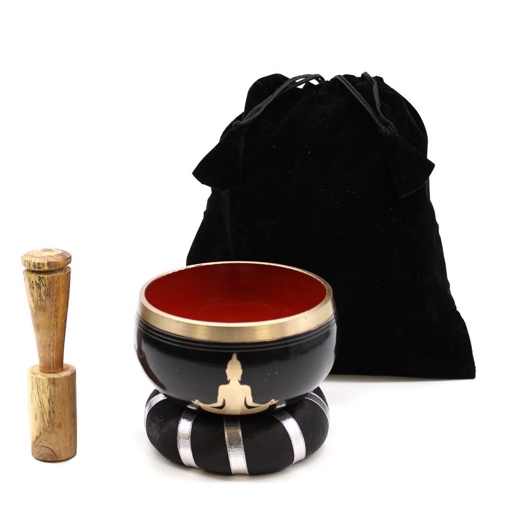 Ancient Wisdom Buddha Singing Bowl Set- Black/Orange 10.7cm