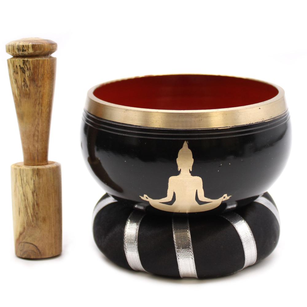 ancient wisdom Buddha Singing Bowl Set- Black/Orange 10.7cm