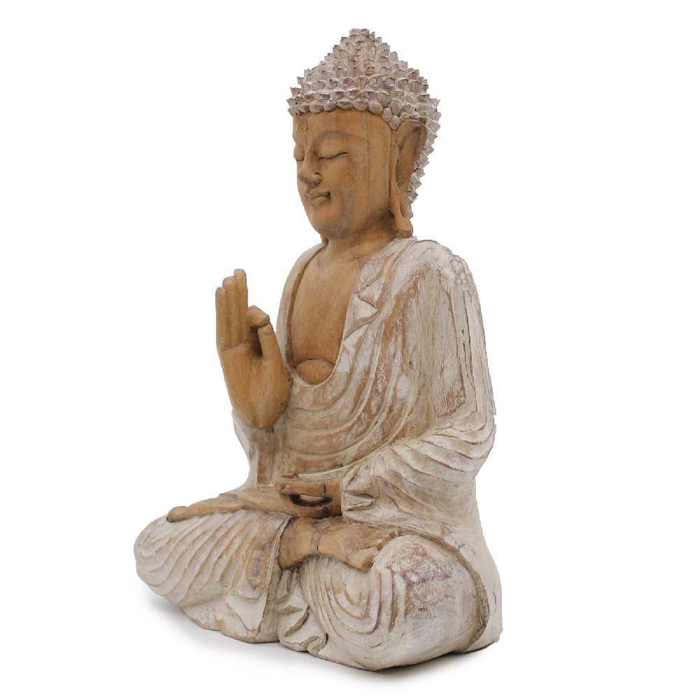 Ancient Wisdom Buddha Statue Whitewash - 40cm Teaching Transmission